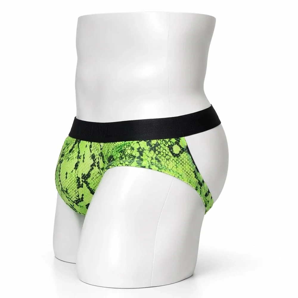 Jockmail Men's Neon Green Snake-Print Briefs